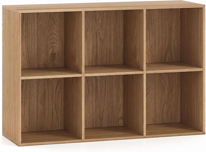 Tangkula 6-Cube Bookcase, Large Floor Standing Horizontal Bookshelf with 6 Open Shelves & 2 Anti-Tipping Kits, Home Office Wooden Storage Book Shelf for Living Room, Study (Natural, 6-Cube)