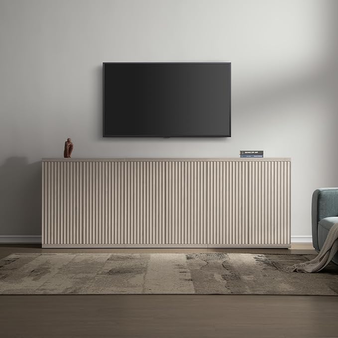 SICOTAS Buffet Cabinet with Storage Accent Sideboard Modern Credenza with Doors & Shelves Fluted Media Console Mid Century Coffee Bar Table for Living Room Kitchen Dining Room Hallway(3PCS)