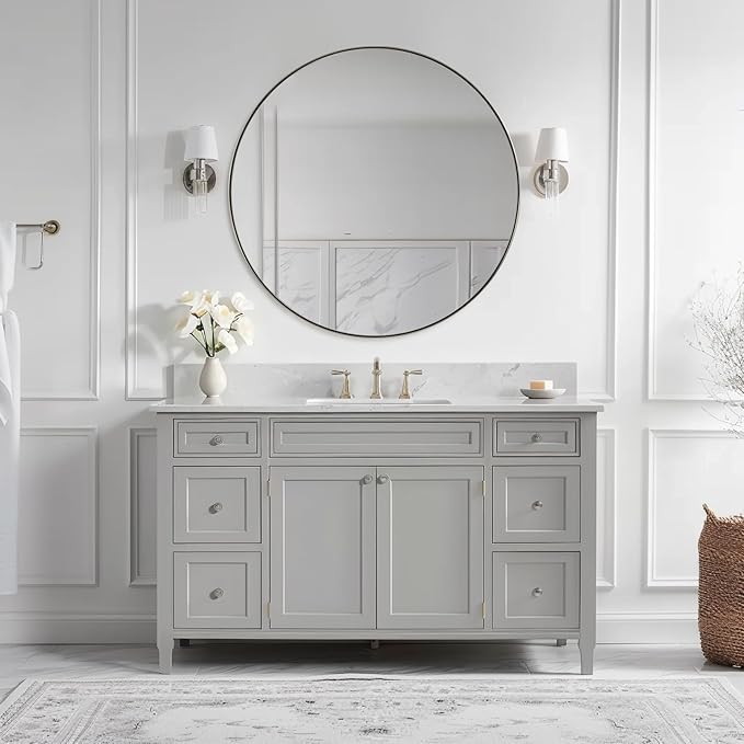 ANDY STAR Round Bathroom Mirror, 24’’ Polished Chrome Round Bathroom Mirrors in Stainless Steel Metal Frame 1" Deep Set Design 7