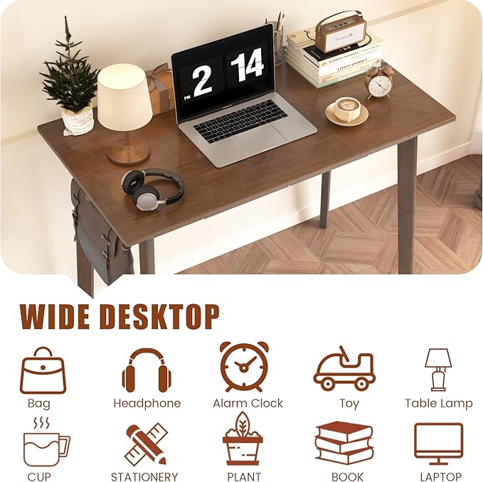 Solid Wood Desk with Drawers - 39 x 16 Inch Modern Narrow Desks, Rubber Wood Study Table, Small Writing Desk for Small Spaces|Bedroom - Black Desks