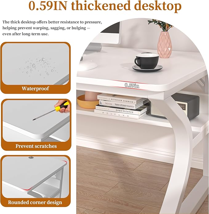 55 X 23.6'' Computer Desk, Home Office Desks w/Shelf Storage, Computer Desk w/Metal Frame, Cable Management, Study Student Desk Writing Work Table Deeper & Thicker Desktop for Home Bedroom