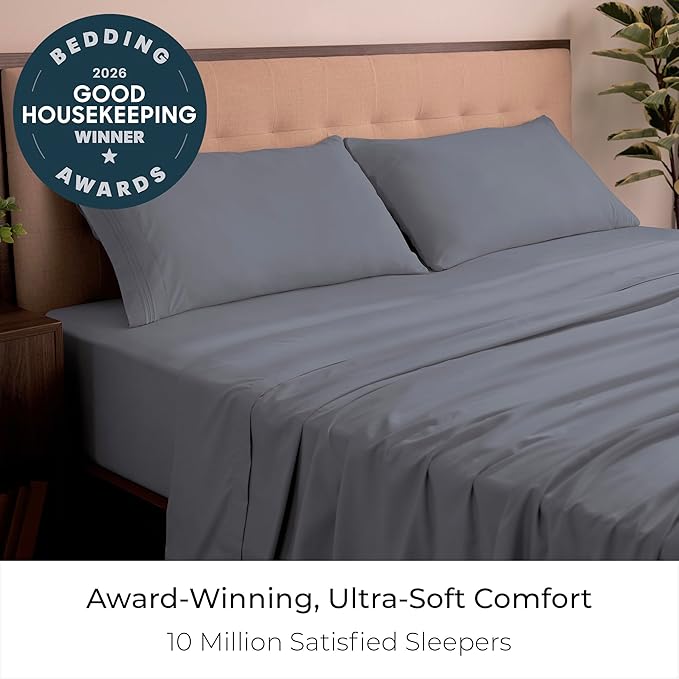 Mellanni California King Sheets Set - 4 PC Iconic Collection Bedding - Hotel Luxury, Extra Soft, Cooling Bed Sheets - Wrinkle, Fade, Stain Resistant (Cal King, Mineral Gray)