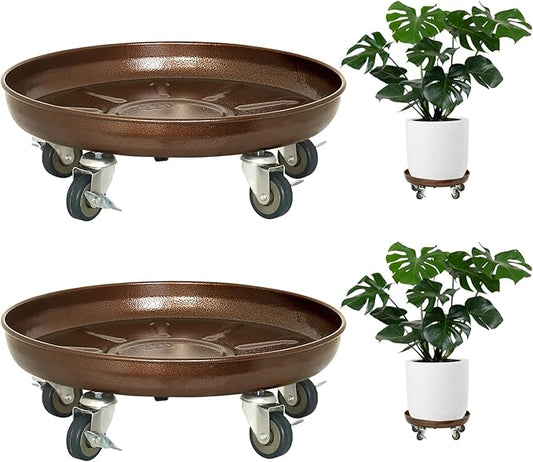 Plant Saucer 16" Rolling Plant Caddy Rolling Plant Stand with Wheels – Heavy Duty Metal, Locking, Sturdy, Rust-Resistant Finish, and Easy to Move, 420 lb Capacity, 2 Pack