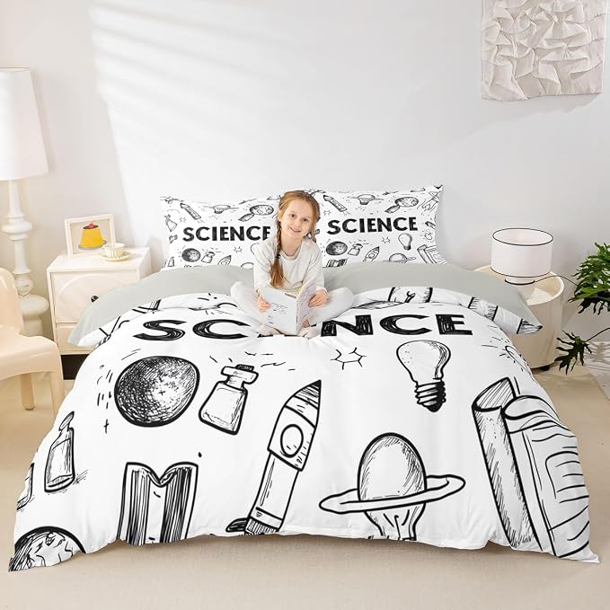 Erosebridal Science Students Duvet Cover Set Education Chemistry Girl Toddler Bedding Set for Little Boys | Science Educational Comforter Cover Back to School Supplies Bed Sets, Room Decor Aesthetic