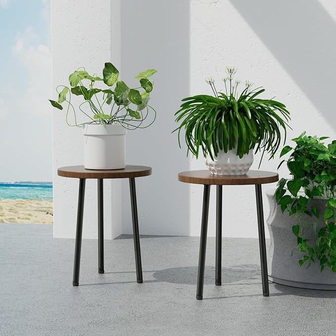 Plant Stand Indoor 2 Pack: Corner Wood 14 Inch Plant Stand Mid Century Modern Decor - Small Round Plant Table for Indoor Plants - Outdoor Plant Holder for Patio Living Room Bathroom Office (Walnut)