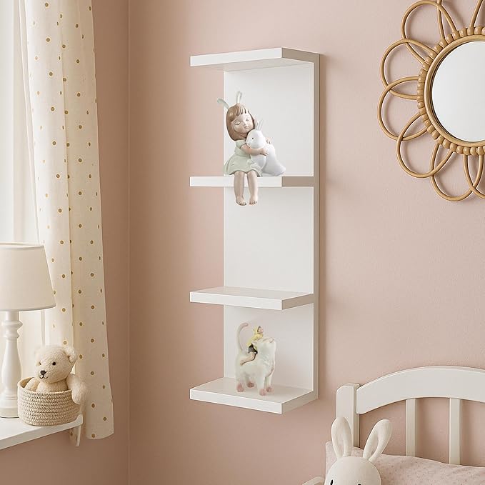 4 Tier Wall Shelf Unit,Vertical Column Floating Storage Home Decor Organizer,White Lack Wall Shelf for Bedroom,Living Room,Office Decor(1 Pack)