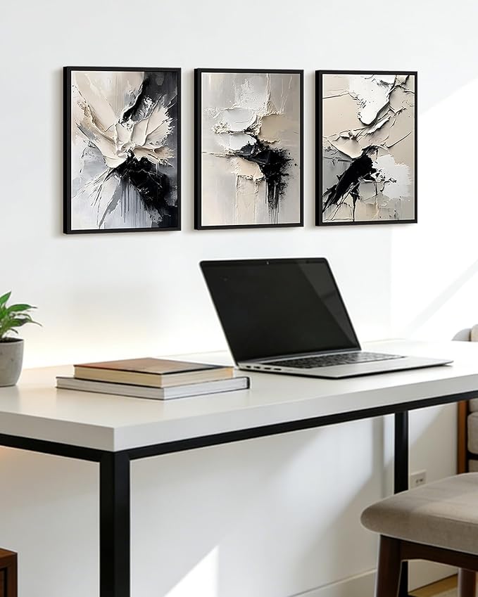 KUVIOKE Navy Blue Abstract Framed Wall Art Minimalist Graffiti Pastel Wall Decor Modern Neutral Color Block Illustration Painting Brush Stroke Art Home Decor 11x14in (Black Framed)