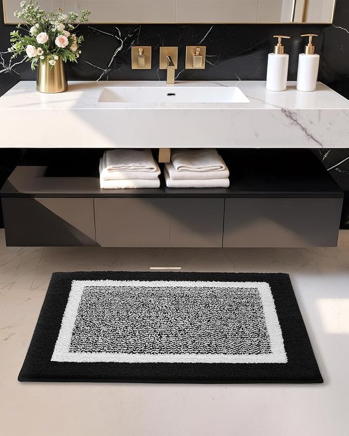 Color&Geometry Simple and Stylish Large Bath Mats for Bathroom Non Slip, 20"x32" Black Bathroom Rugs, Absorbent, Soft, Washable, Microfiber Shower Mat