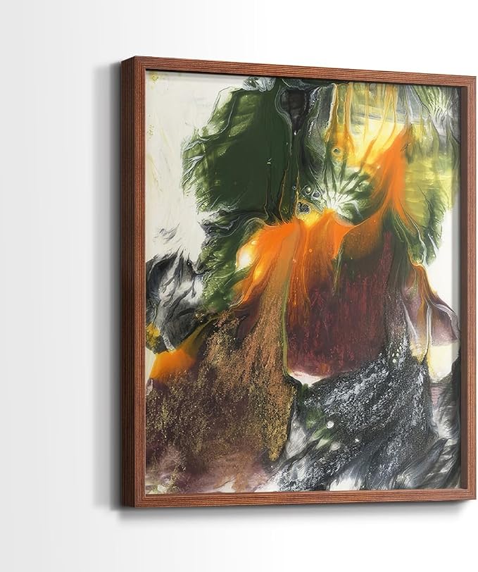 Renditions Gallery Set of 2 Peel & Stick Framed Prints, Watercolor Abstract Wall Art, Colorful Fluid Design Wall Decor, Re-Stickable - Ready to Hang - 22"x28" - Walnut Frame LT588