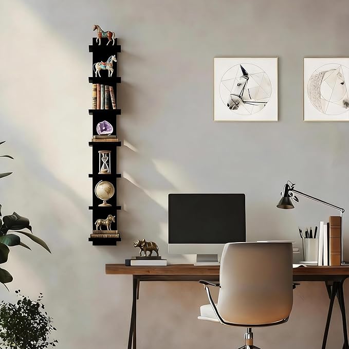 Homaterial 7 Tier Vertical Wall Shelf for Room Decor - Floating Shelves for Wall, Makeup Vanity, Perfect Display Storage for Small Spaces, Black Decorative Shelves