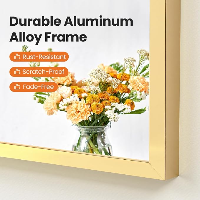 NEWBULIG 32X30 Inch Arched Bathroom Mirror for Wall, Vanity Bathroom Mirrors for Over Sink Tempered Glass, Anti-Rust Arched Metal Framed, Hangs Horizontally or Vertically, Farmhouse Home Decor, Gold