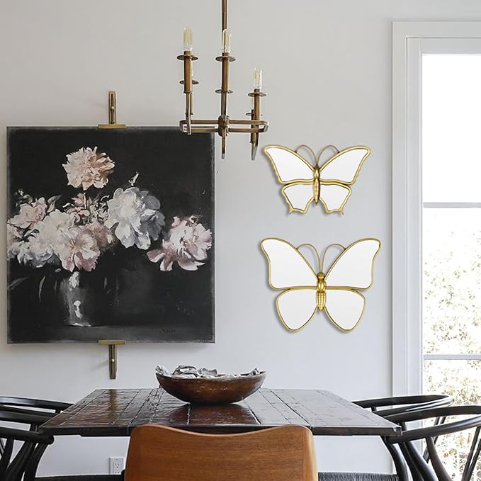 Decorative Butterfly Wall Mirror with Gold Plastic Frame (12.2 x 9.8 inch)