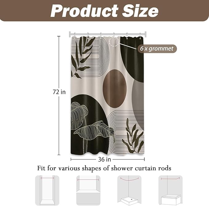 Brown and Beige Shower Curtain Light Brown Tan Taupe Boho Mid Century Modern Shower Curtains for Bathroom Decor MCM Mens Cool Bath Curtain Set, Waterproof Fabric with Hooks 36 x 72 Inch