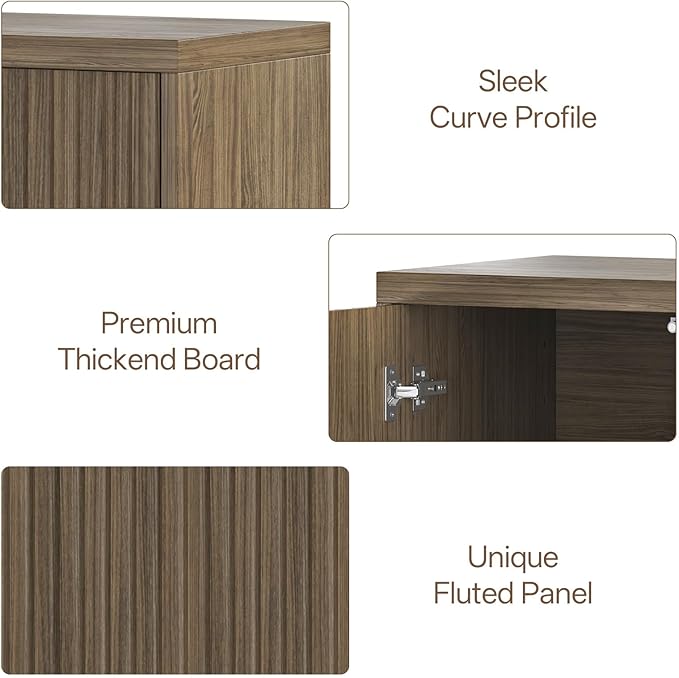 31” Sideboard Cabinet with Storage, Fluted Accent Cabinet with Adjustable Shelves, Modern Wood Credenza Cabinets with Pop-up Doors for Entryway Kitchen Living Room Hallway, Brown