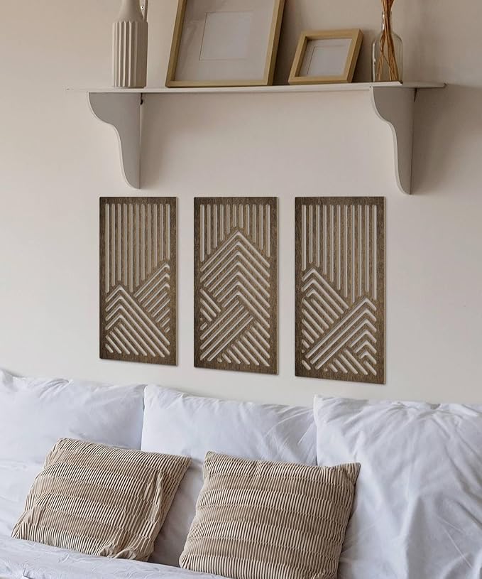 Putuo Decor Geometric Wood Wall Decor Set of 3, Mid-Century Modern Wall Art, Abstract Wall Decor for Living Room Bedroom Hallway