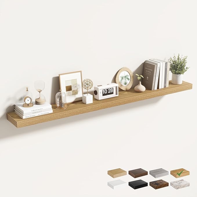 55 Inch Floating Shelves for Wall 1 Pack, 55" Wall Shelves for Books, Storage, Decor, Wall Mounted Floating Shelf with Invisible Brackets for Kitchen, Living Room, Light Brown