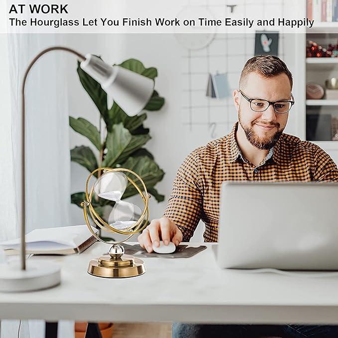 Brass Hourglass 60 Minute, 720° Rotating Vintage Metal Sand Timer, Large White Sand Watch 60 Min, Unique 1 Hour Glass Sand Clock for Gifts, Wedding, Home, Desk, Office Decoration,Adults (White)