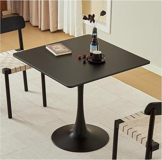 Square Dining Table, 31.5" Tulip Table with Thickened Tabletop & Metal Pedestal, Mid Century Modern Bistro Table for Kitchen, Small Places, Living Room, Cafe (Black)
