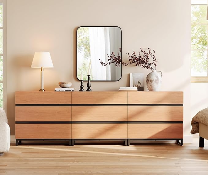 WAMPAT Dresser for Bedroom, Closet Organizers and Storage with 9 Drawers, Chest of Drawers with Metal Base, Wooden Modern Dresser for Living Room, Bedroom, Entryway, Mocha