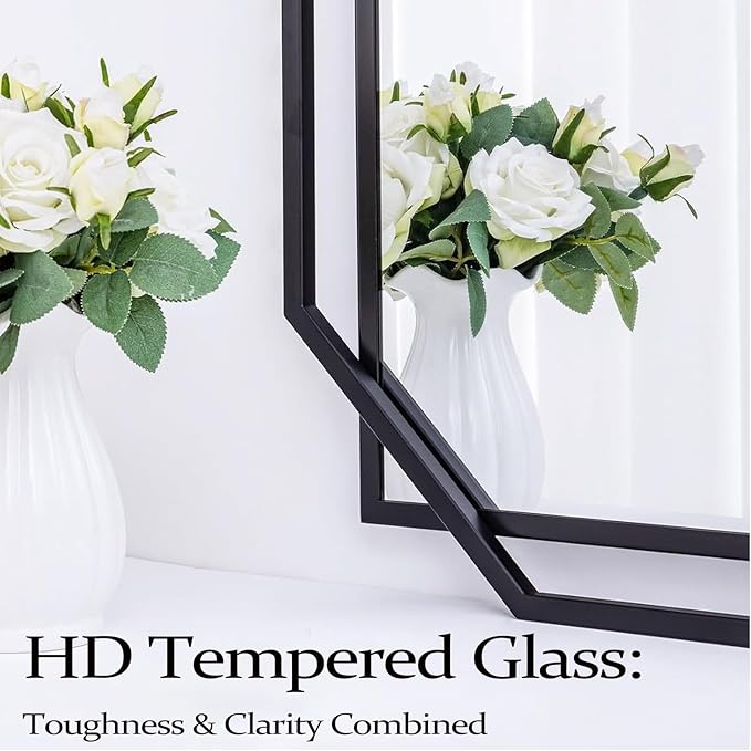 Black 60"x30.5" Full Length Wall Mirror, Large Bathroom Rectangular Mirror with Metal Modern Octagonal Frame, for Entryway,Living Room, Dining Room
