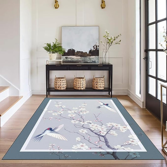 Cherry Blossom Area Rug 3D Swallow Sakura Floral Rugs for Entryway Bedroom Living Room Kitchen Home Decor Soft Non Slip Indoor Carpet Washable Low Pile Floor Mat,3'x5'