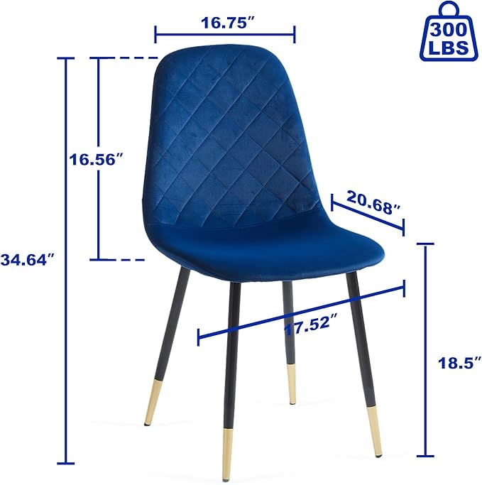 Navy Blue Velvet Dining Chairs Set of 2 - Upholstered Kitchen & Dining Room Chairs with Metal Legs, Mid-Century Modern Accent Chair for Living Room Kitchen Bedroom