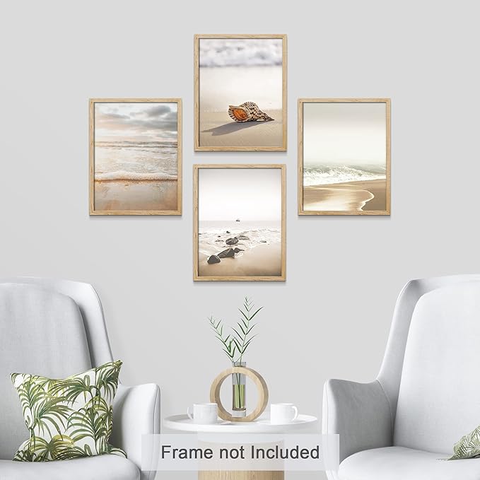 SIGNWIN Poster Bathroom Decor, Wall Art Room Decor Multicolor for Living Room, Bedroom, Office White Minimal Beach Shore Ocean Sea Seashell Landscape Nature Wilderness Realism Landscape - 12"x16"x4
