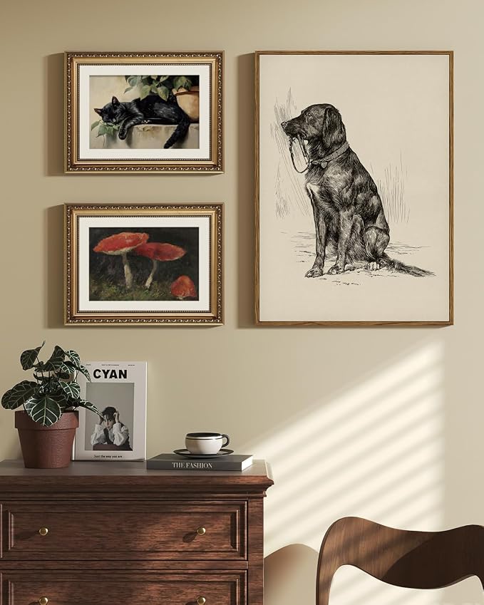 ARPEOTCY Vintage Framed Canvas Wall Art, Dog Art Print for Home Decor Aesthetic, Rustic Vintage Animal Large Wall art for Living Room, Bedroom, Office, 16x24 Inch