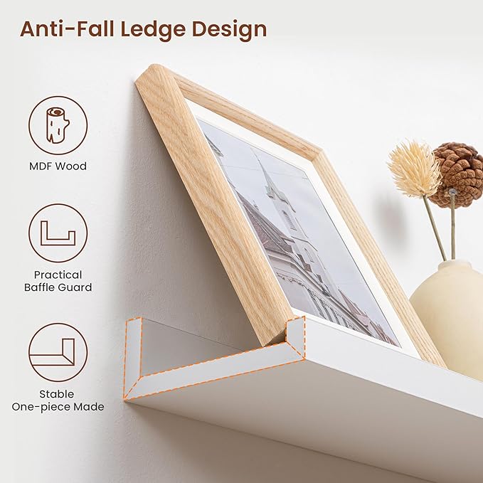 Axeman Picture Ledge Shelf | 16 Inch White Floating Shelves Set of 4 | Rustic Wood Wall Shelves with Lip | 16" Picture Shelves for Wall with Ledge | White Photo Shelves