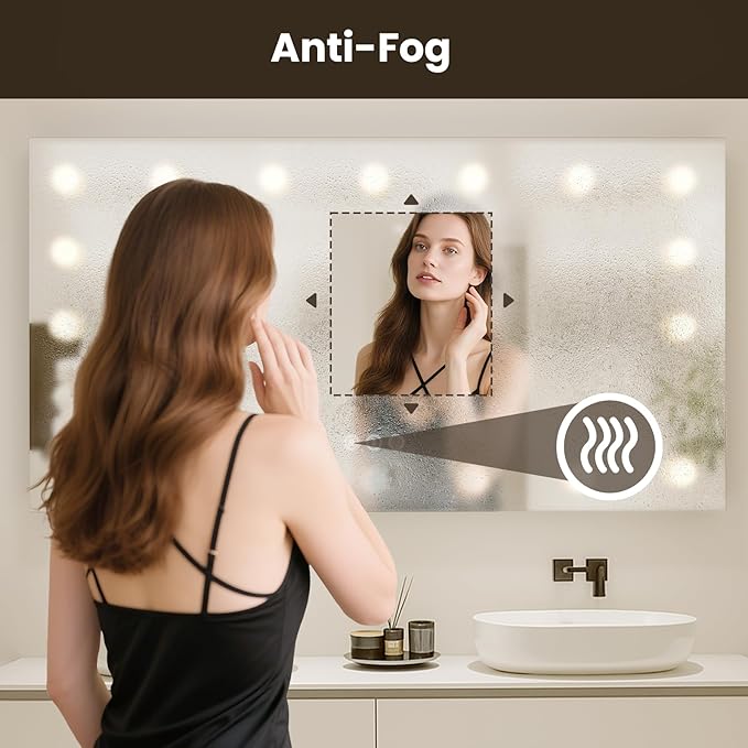 WTTY 84"x40" Hollywood Vanity Mirror with Lights, Wall-Mounted Makeup Mirror with 3 Color Temperatures, Stepless Dimmable Bulbs, Anti-Fog & Shatter-Proof