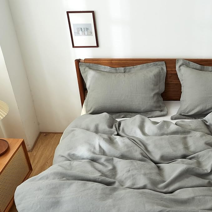 Simple&Opulence 100% Linen Duvet Cover Set, 3 PCS Ultimate Grey Duvet Cover King Size, Breathable Soft Comfy Linen Bedding Comforter Cover with 2 Pillowcases(Ultimate Grey, 104"x92")