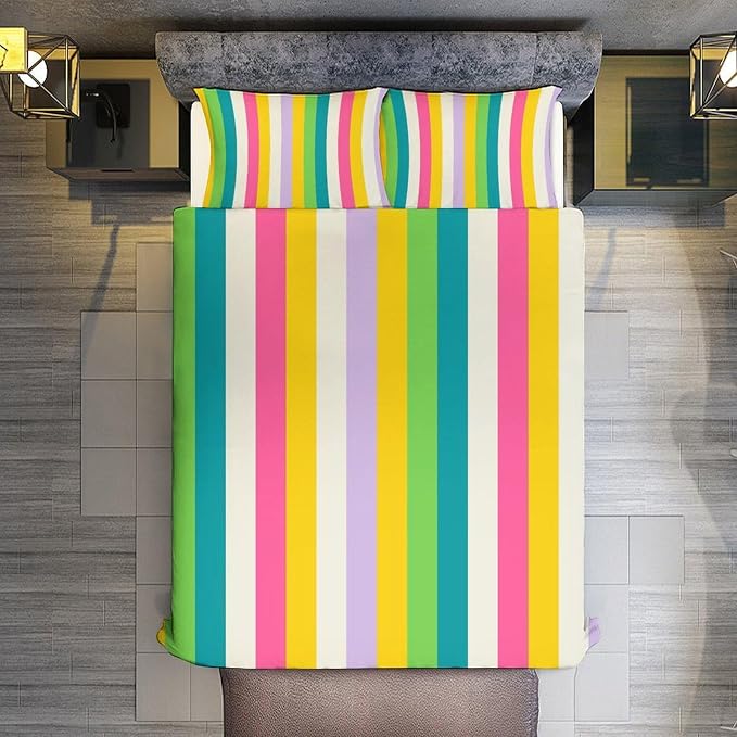 Rainbow Duvet Cover Set, Rainbow Lines Pattern Spectrum of Colors Abstract Art Decorative，Aesthetic Abstract Art Bedding 3 Piece (1 Duvet Cover 90"x90" + 2 Pillow Sham 20"x30")