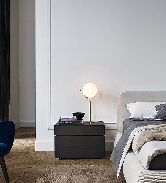 Glass Table Lamp, Minimalist Nightstand Lamps, Metal Standing Reading Light with Glass Ball Shade, Gold Desk Lamp for Bedroom, Office, Study Room, Kids Room (Gold-A-Style)