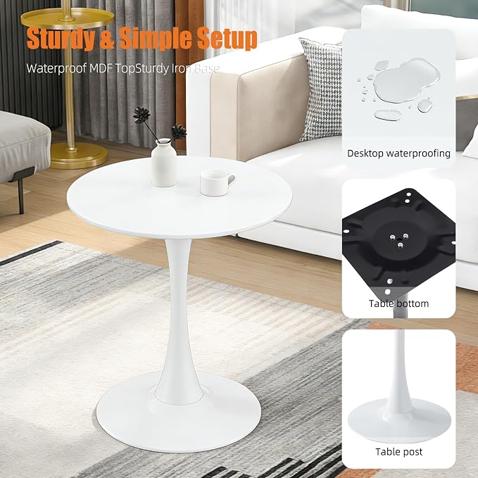 24" Small Round Tulip Dinner Table, Mid-Century Modern Kitchen Dining Room Table for 2-3 Persons, Leisure Coffee Table for Living Room Balcony Bistro Office