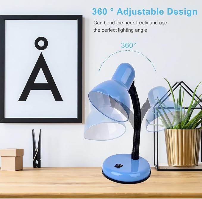 Desk Lamp with LED Bulb, (Blue) Flexible Gooseneck with Table lamp 6000K Metal Desk Lamp with Flexible Hose Neck for Office Living Room Bedroom Bedside Table, College Dorm