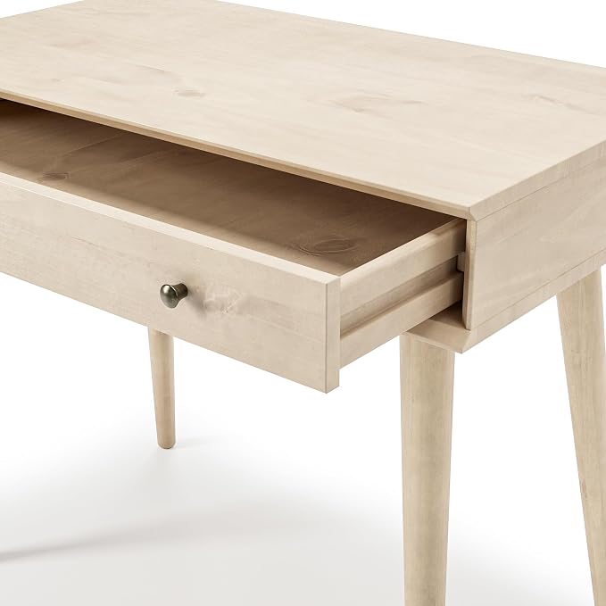 Camaflexi Mid-Century Modern Writing Desk / 35.83" W/Study Writing Table/Solid and Manufactured Wood/Natural Variations of Wood Grains/One Drawer/Partial Assembly, Light Oak