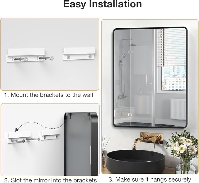 40x36 inch Black Rectangle Bathroom Mirror, Metal Aluminum Frame, HD Tempered Glass, Horizontal/Vertical Hanging, Modern Over Sink Mirror