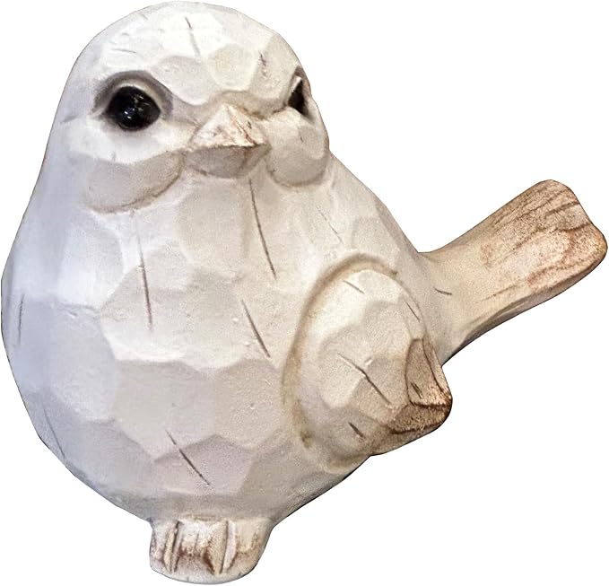 WHITE Bird Table Decor Wood Grain Effect Bird Figurine, Bird Statue Sculpture - Carved Rustic Animal Bird Ornaments - Home Decor Accents Collectible Bird Figurine for Wedding Housewarming Christmas