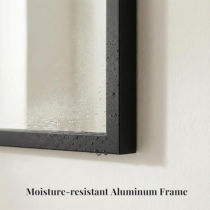 48"x30" Black Landscape Bathroom Mirror for 48-60 inch Vanity, Shatterproof Tempered Glass, Narrow Metal Frame, Ultra-Flush Mount