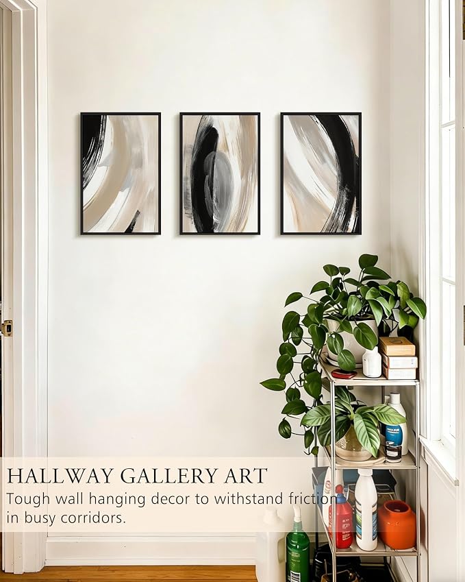 KUVIOKE Black Abstract Framed Wall Art Neutral Minimalist Graffiti Pastel Wall Decor Modern Illustration Art Painting for Bedroom Dining Room 16x24in (Black Framed)