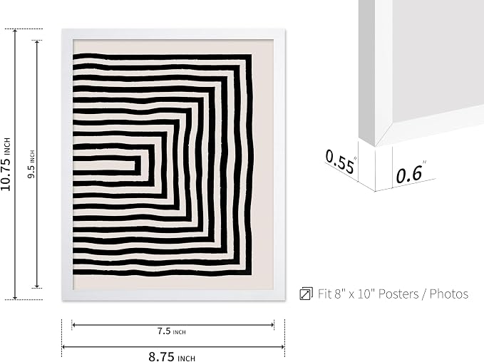 Poster Master Japanese Ink Poster - Rectangle Tunnel Print - Geometric Illustration - Abstract Illustration - Line Artwork - Mid Century Modern Art - Minimal Living Room Design - 8x10 White Framed