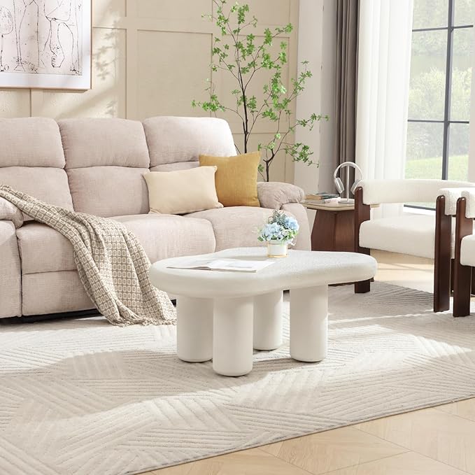 Modern Stone Cloud Coffee Table - Accent Organic-Shaped Tabletop with Textured Finish, Cloud Sofa Center Table for Living Room/Bedroom/Office (Off White)