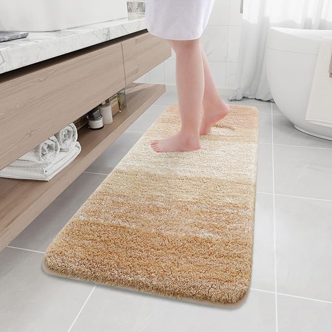 Arotive Microfiber Bathroom Rugs, Shaggy Soft and Absorbent Bath Rug, Non-Slip, Thick Plush Machine Washable Dry Bath Mats for Bathroom, Tub and Shower, 59x17, Beige, Rectangular