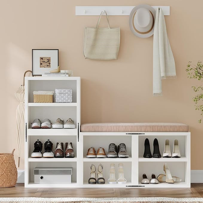 Homkdom 2 Cube Storage Organizer with 2 Removable Open Shelves, DIY Bookcase with Anti-Tip Design, Stackable Cube Shelf for Bedroom, Office, Dorm, White