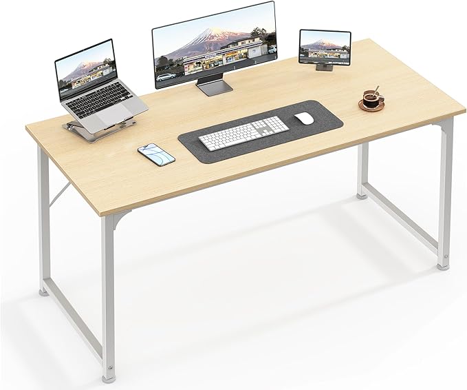 Huuger Computer Desk, 48 Inch Office Desk, Gaming Desk with Storage, Writing Desk Work Desk for Home Office, Study, Modern Simple Desk, Large Legroom, Metal Frame, Maple