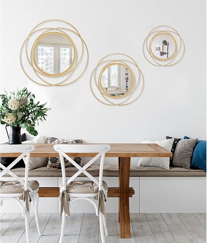 Wall Mirror Mounted Gold Large Round Decorative Mirrors, Circle Metal Art Mirror Home for Bathroom Vanity, Living Room or Bedroom 24" x 24"
