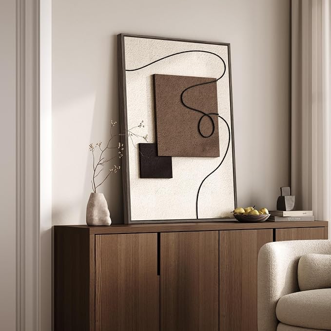 3D Textured Framed Neutral Abstract Wall Art, Modern Beige and Brown Block and Rope Paintings Artwork for Walls, Minimalist Pictures for Living Room Dining Room Bedroom Entryway Wall Decor 24x36 In