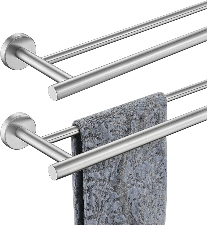 JQK Double Bath Towel Bar, 33 Inch 304 Stainless Steel Thicken 0.8mm Towel Rack for Bathroom, Brushed Finished Wall Mount, 30 Inch Useable Length 2 Pack, TB100L30-BN-P2