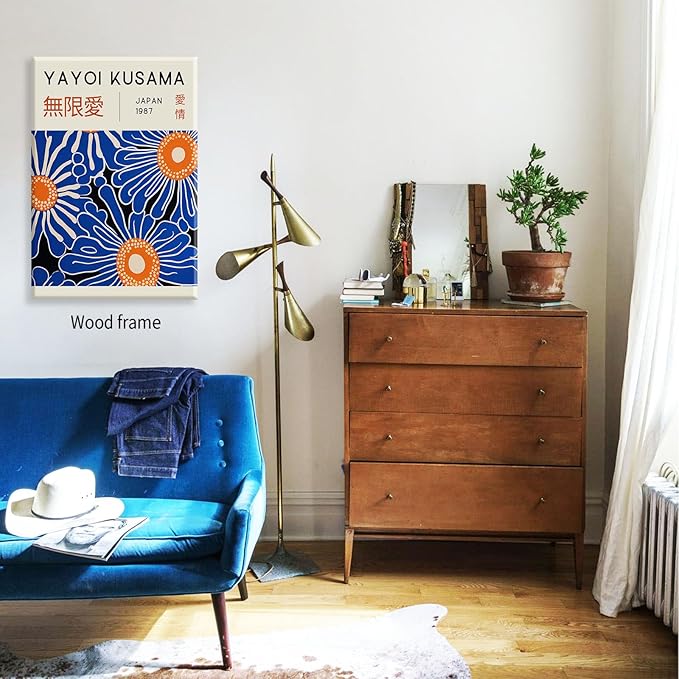 Yayoi Kusama Print Vintage Japanese Wall Art Abstract Yayoi Kusama Poster Minimalist Painting Art Exhibition Suitable for Japanese Bedroom,Living Room Office Decor 8x10in Framed