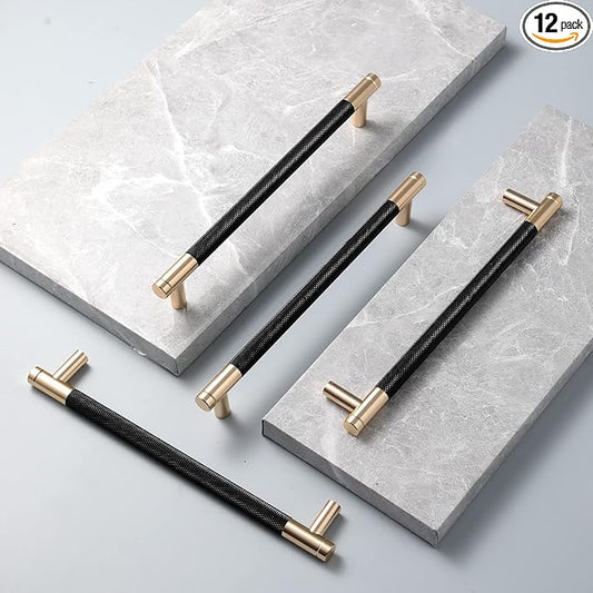 12 Pack 7 1/2 Inch 192 mm Barrel Cabinet Pulls Gold and Black Cupboard Aluminum Handles Drawer Pull Cabinet Handles